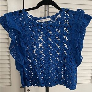 Zara Deep Blue Crochet Blouse